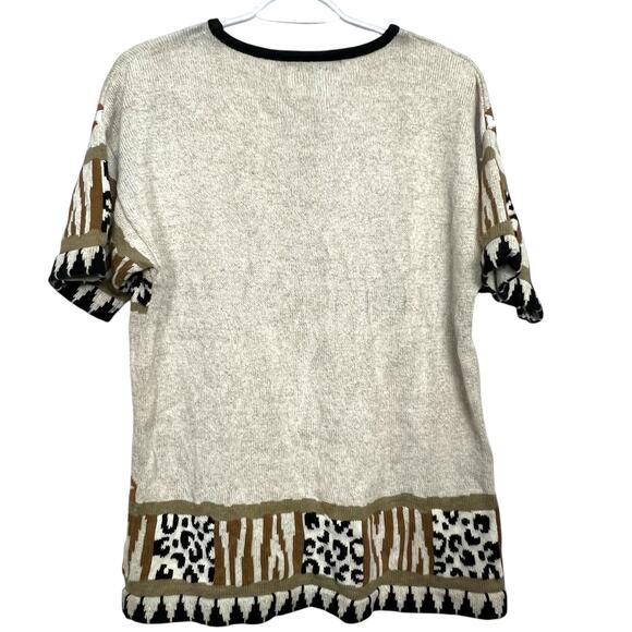 Design Options Safari Animal Knit Sweater XL Giraffe Zebra Elephant Short Sleeve - Picture 2 of 7
